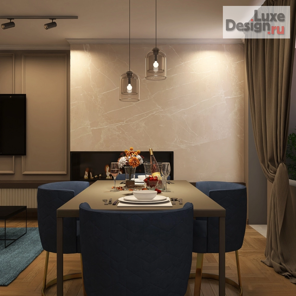 Дизайн интерьера трехкомнатной квартиры "Элегантная кухня-гостиная для уютных вечеров, посиделок всей семьей" (фото 6)