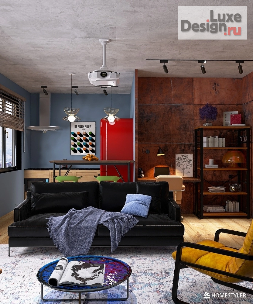 Дизайн интерьера однокомнатной квартиры "Уютный индастриал" (фото 3)