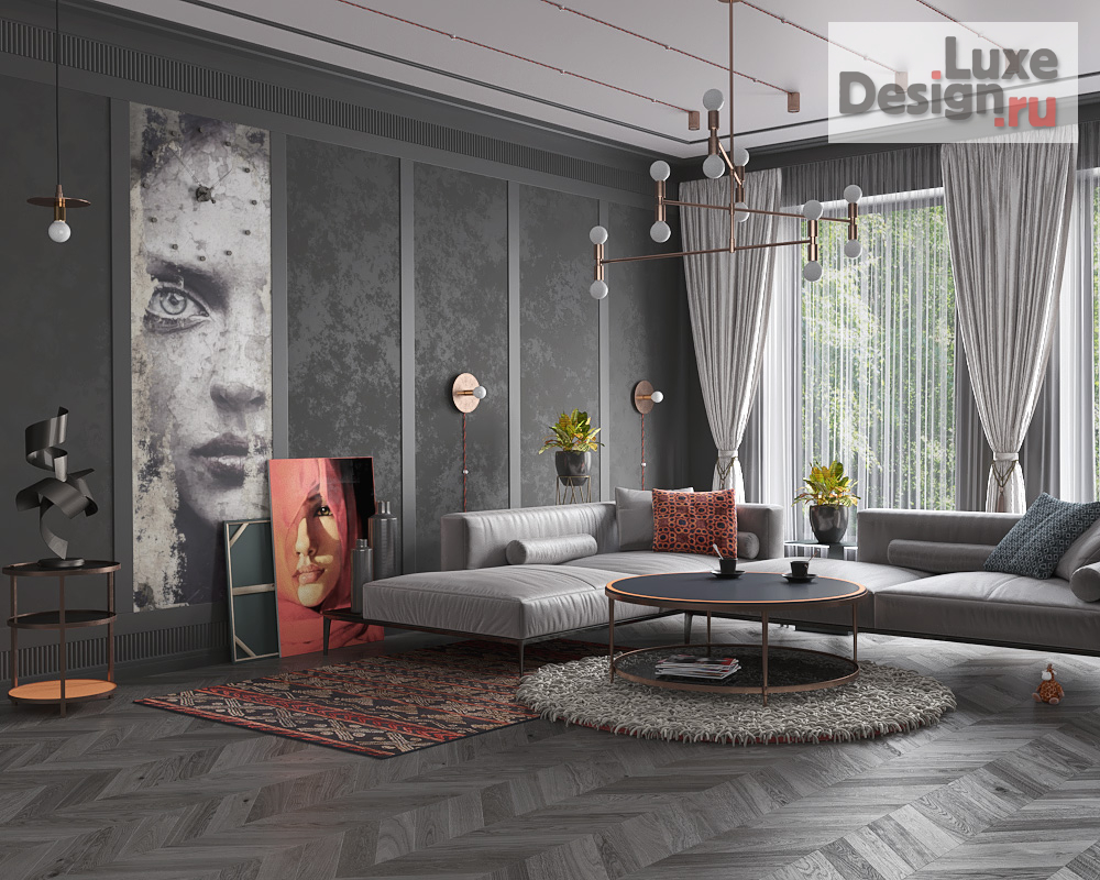 Дизайн интерьера коттеджа "гостиная" (фото 1)